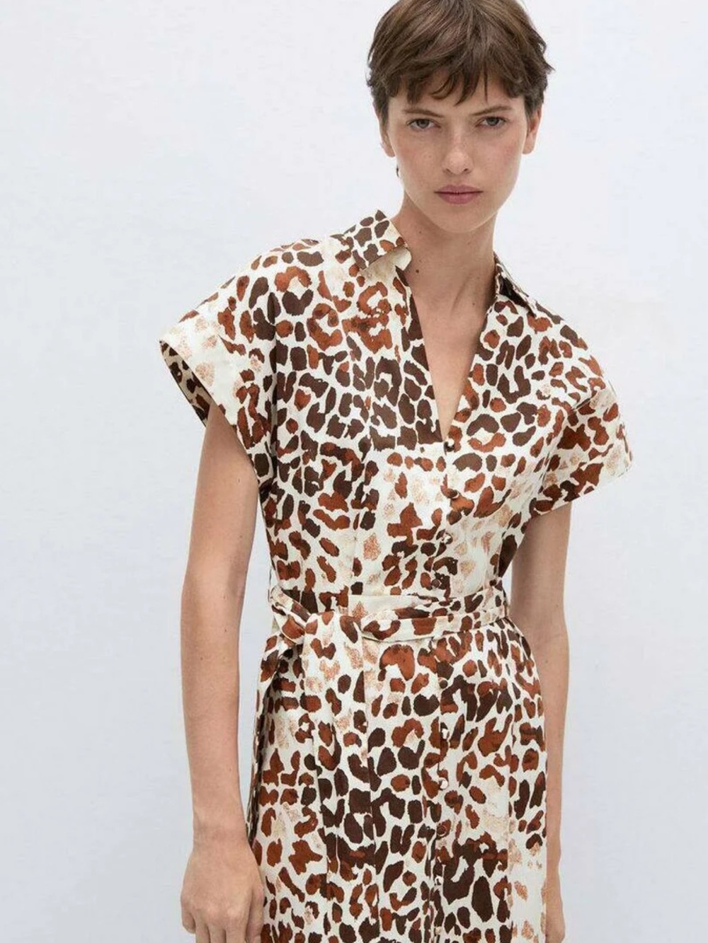 Leopard Print Maxi Shirt Dress in Brown and Cream